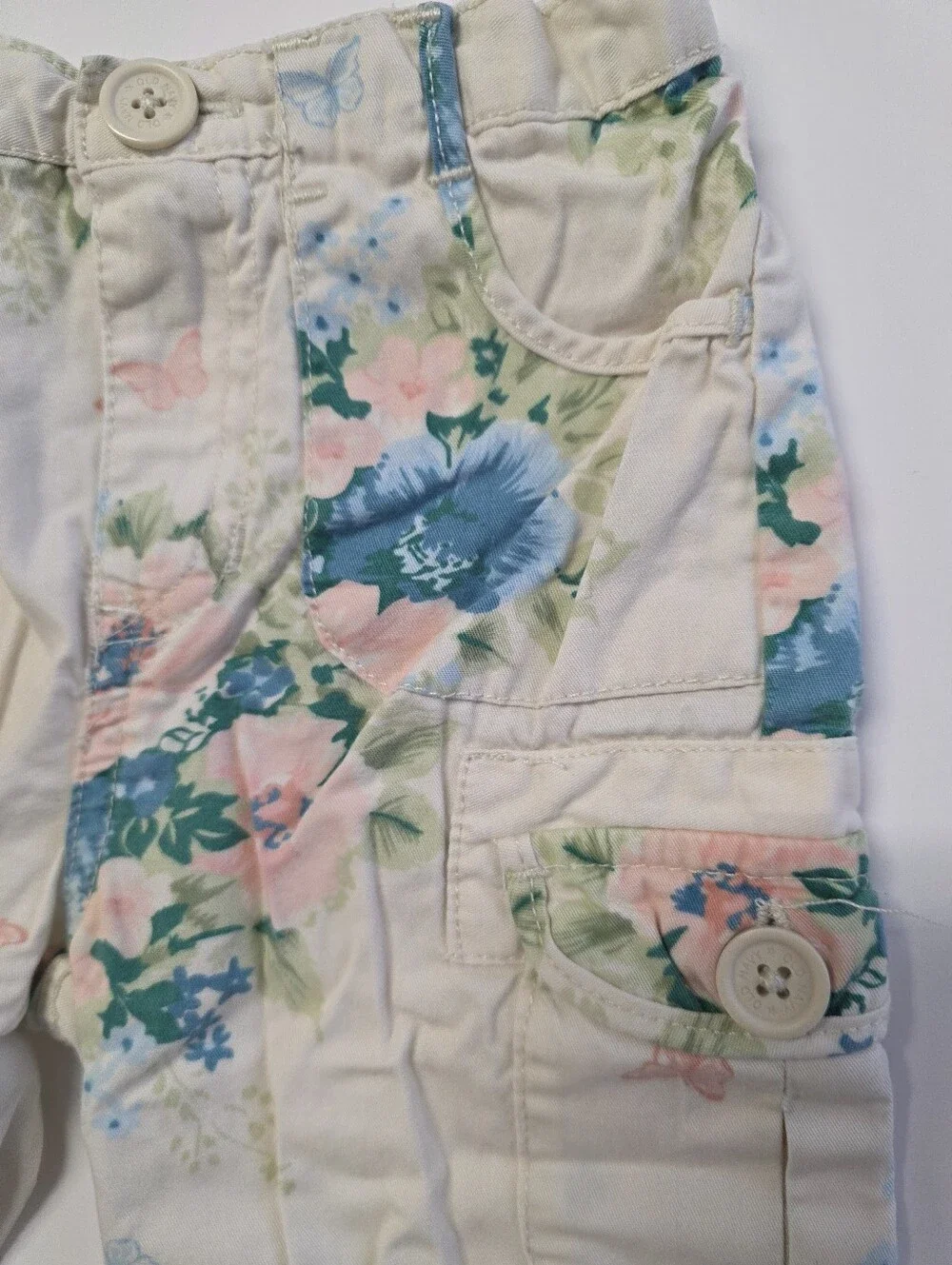 Old Navy Cream Floral Cargo Pants with Pink, Blue & Green Accents
